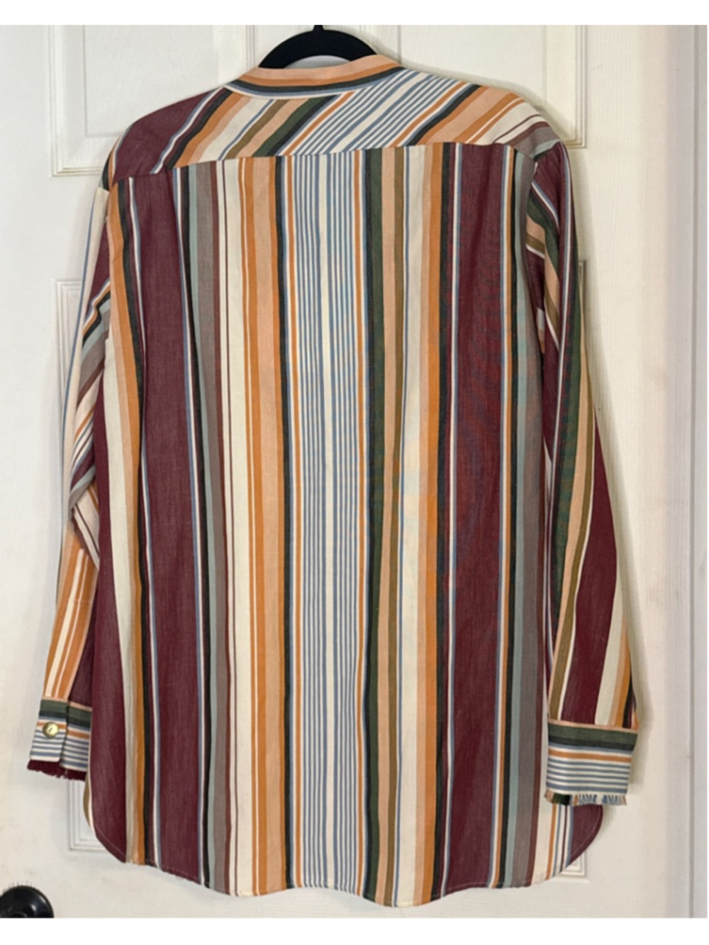 ZARA Striped Button Down Shirt L Brown Orange - Picture 3 of 7